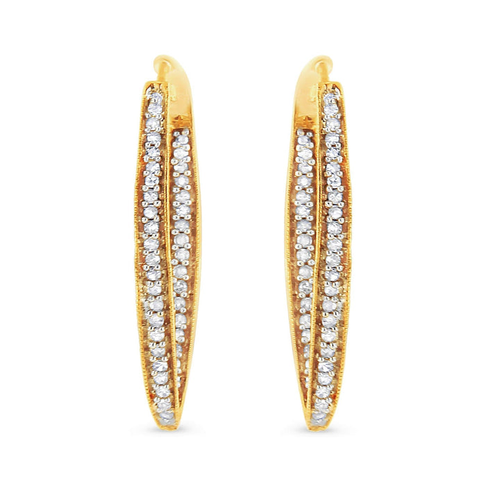 10K Yellow Gold 1/2 Cttw Round-Cut Diamond Modern Hoop Earrings (I-J Color, I2-I3 Clarity)