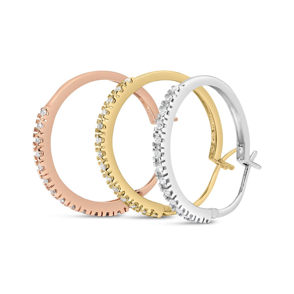14K Tri-Toned Gold 1/3 Cttw Diamond Triple Hoop Earrings (I-J Color, I2-I3 Clarity) - 22 MM