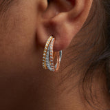 14K Tri-Toned Gold 1/3 Cttw Diamond Triple Hoop Earrings (I-J Color, I2-I3 Clarity) - 22 MM-2 thumbnail 3