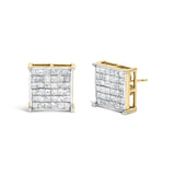10K Yellow Gold 2.0 Cttw Invisible-Set Princess-Cut Diamond Stud Earrings-1 thumbnail 2
