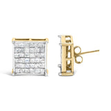 10K Yellow Gold 2.0 Cttw Invisible-Set Princess-Cut Diamond Stud Earrings-3 thumbnail 4
