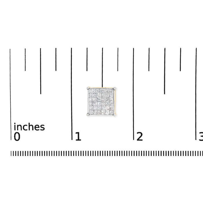 10K Yellow Gold 2.0 Cttw Invisible-Set Princess-Cut Diamond Stud Earrings