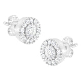 14k White Gold 1 cttw Diamond Halo Stud Earrings (I-J Clarity, I1-I2 Color)-1 thumbnail 2
