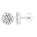 14K white gold ring with round diamond center and halo of accent stones