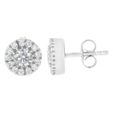 14K white gold ring with round diamond center and halo of accent stones thumbnail 1