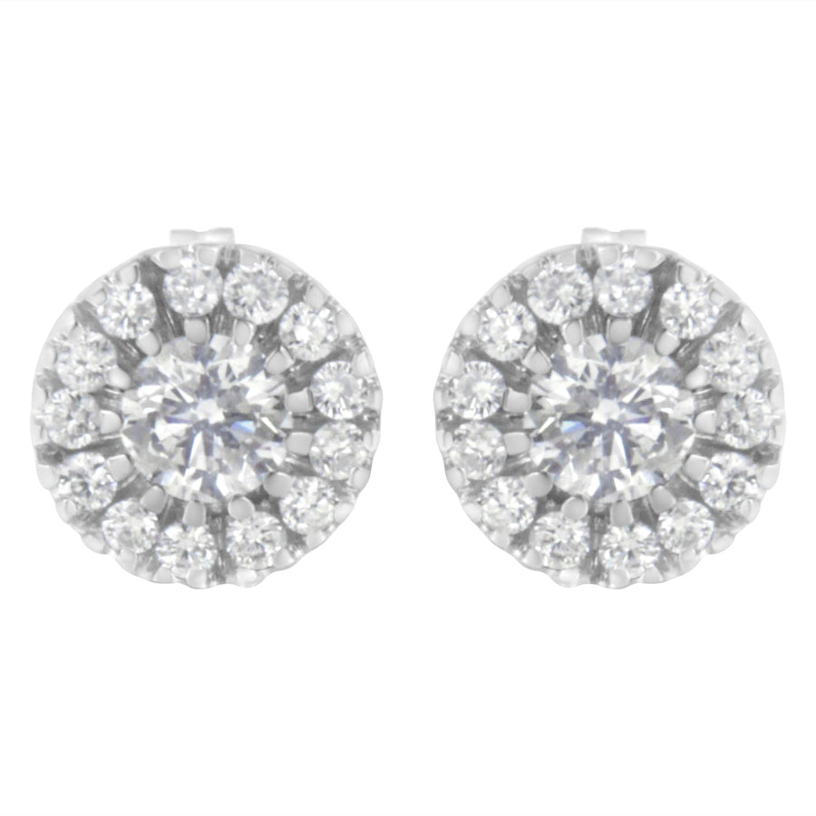 14k White Gold 1 cttw Diamond Halo Stud Earrings (I-J Clarity, I1-I2 Color)