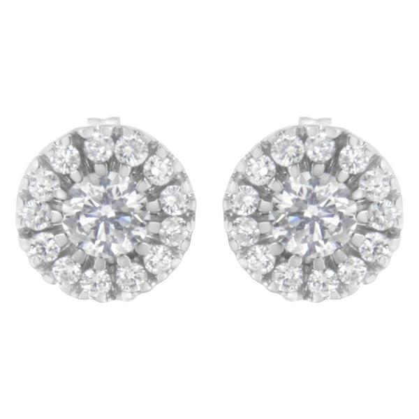 14k White Gold 1 cttw Diamond Halo Stud Earrings (I-J Clarity, I1-I2 Color)