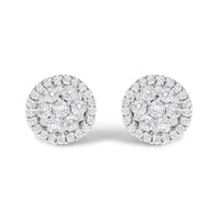 AGS Certified 14K White Gold 1.0 Cttw Brilliant-Cut Diamond Halo-Style Cluster Round Button Stud Earrings (G-H Color, I1-I2 Clarity)