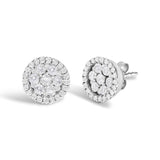 AGS Certified 14K White Gold 1.0 Cttw Brilliant-Cut Diamond Halo-Style Cluster Round Button Stud Earrings (G-H Color, I1-I2 Clarity)-1 thumbnail 2