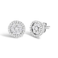 AGS Certified 14K White Gold 1.0 Cttw Brilliant-Cut Diamond Halo-Style Cluster Round Button Stud Earrings (G-H Color, I1-I2 Clarity)