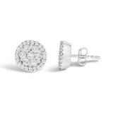 14K White Gold 1.0 Cttw Brilliant-Cut Diamond Halo-Style Cluster Round Button Stud Earrings (H-I Color, I1-I2 Clarity)-3 thumbnail 4