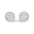 14K white gold earrings with round diamond halo cluster stones