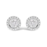 14K white gold earrings with round diamond halo cluster stones thumbnail 1