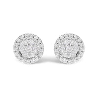 14K White Gold 1/2 Cttw Brilliant-Cut Diamond Halo-Style Cluster Round Button Stud Earrings (H-I Color, I1-I2 Clarity)