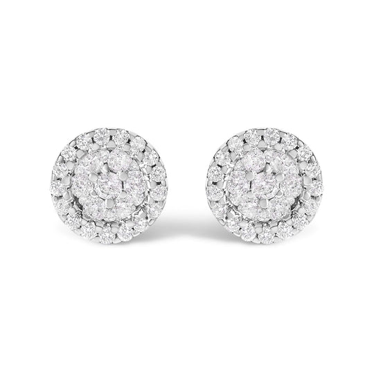 14K White Gold 1/2 Cttw Brilliant-Cut Diamond Halo-Style Cluster Round Button Stud Earrings (H-I Color, I1-I2 Clarity)-0