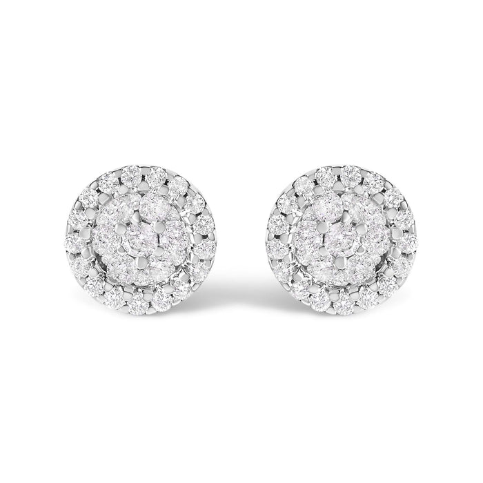 14K White Gold 1/2 Cttw Brilliant-Cut Diamond Halo-Style Cluster Round Button Stud Earrings (H-I Color, I1-I2 Clarity)