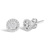 14K White Gold 1/2 Cttw Brilliant-Cut Diamond Halo-Style Cluster Round Button Stud Earrings (H-I Color, I1-I2 Clarity)-1 thumbnail 2