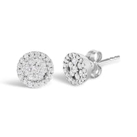 14K White Gold 1/2 Cttw Brilliant-Cut Diamond Halo-Style Cluster Round Button Stud Earrings (H-I Color, I1-I2 Clarity)