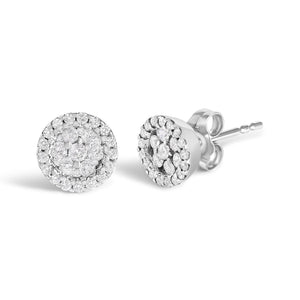 14K White Gold 1/2 Cttw Brilliant-Cut Diamond Halo-Style Cluster Round Button Stud Earrings (H-I Color, I1-I2 Clarity)-1