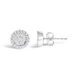 14K White Gold 1/2 Cttw Brilliant-Cut Diamond Halo-Style Cluster Round Button Stud Earrings (H-I Color, I1-I2 Clarity)-3 thumbnail 4