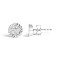 14K White Gold 1/2 Cttw Brilliant-Cut Diamond Halo-Style Cluster Round Button Stud Earrings (H-I Color, I1-I2 Clarity)