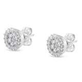 14K White Gold 1/2 Cttw Brilliant-Cut Diamond Halo-Style Cluster Round Button Stud Earrings (H-I Color, I1-I2 Clarity)-4 thumbnail 5