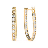 10K Yellow Gold 1.00 Cttw Round and Baguette-Cut Diamond U-Hoop Earrings (H-I Color, SI2-I1 Clarity)-1 thumbnail 2