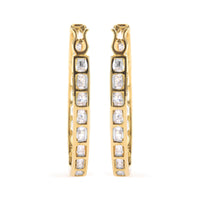 10K Yellow Gold 1.00 Cttw Round and Baguette-Cut Diamond U-Hoop Earrings (H-I Color, SI2-I1 Clarity)