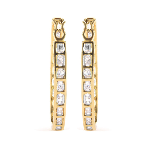10K Yellow Gold 1.00 Cttw Round and Baguette-Cut Diamond U-Hoop Earrings (H-I Color, SI2-I1 Clarity)