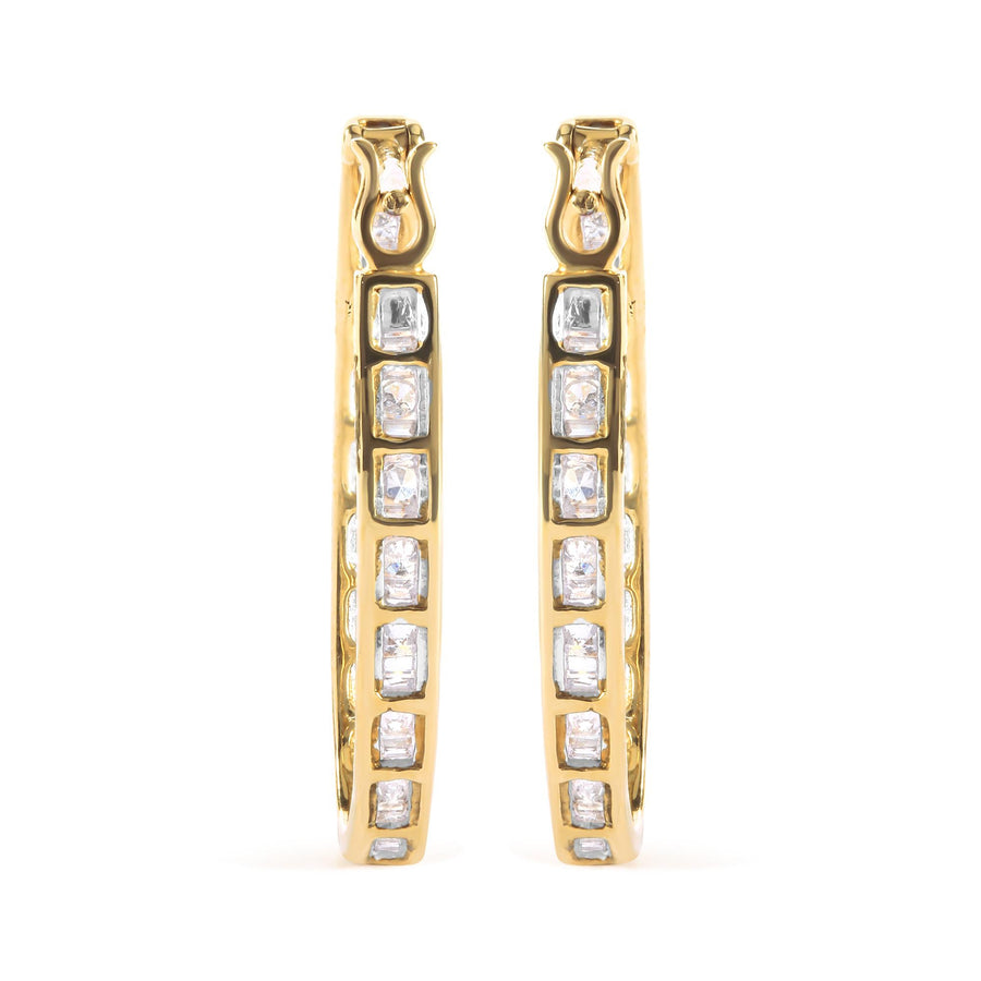 10K Yellow Gold 1.00 Cttw Round and Baguette-Cut Diamond U-Hoop Earrings (H-I Color, SI2-I1 Clarity)