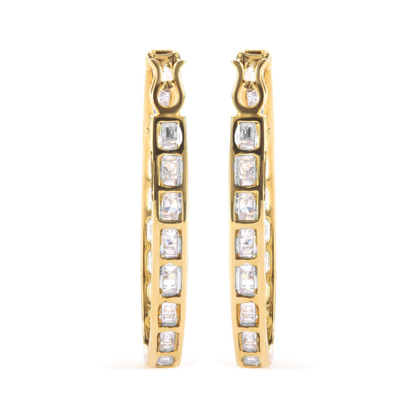 10K Yellow Gold 1.00 Cttw Round and Baguette-Cut Diamond U-Hoop Earrings (H-I Color, SI2-I1 Clarity)