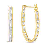 10K Yellow Gold 1.00 Cttw Round and Baguette-Cut Diamond U-Hoop Earrings (H-I Color, SI2-I1 Clarity)-4 thumbnail 5