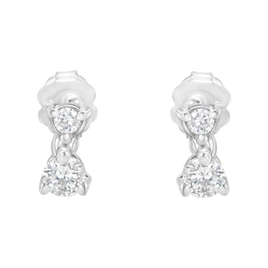 14KT White Gold 1/2 cttw Double Diamond Dangle Stud Earrings (H-I, I1-I2)