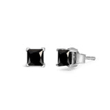 14K White Gold Princess-Cut Treated Black Diamond Classic 4-Prong Stud Earrings - Pushback-1 thumbnail 2