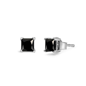 14K White Gold Princess-Cut Treated Black Diamond Classic 4-Prong Stud Earrings - Pushback-1