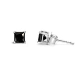 14K White Gold Princess-Cut Treated Black Diamond Classic 4-Prong Stud Earrings - Pushback-4 thumbnail 5