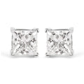 14K white gold stud earrings with 2 princess diamond stones