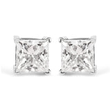 14K white gold stud earrings with 2 princess diamond stones thumbnail 1