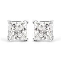 14K White Gold 1 1/2 Cttw Clarity Enhanced Princess Cut Diamond Solitaire Stud Earrings (I-J Color, I1-I2 Clarity)