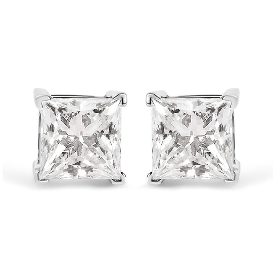 14K White Gold 1 1/2 Cttw Clarity Enhanced Princess Cut Diamond Solitaire Stud Earrings (I-J Color, I1-I2 Clarity)-0