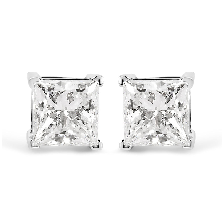 14K White Gold 1 1/2 Cttw Clarity Enhanced Princess Cut Diamond Solitaire Stud Earrings (I-J Color, I1-I2 Clarity)