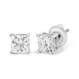 14K White Gold 1 1/2 Cttw Clarity Enhanced Princess Cut Diamond Solitaire Stud Earrings (I-J Color, I1-I2 Clarity)-1 thumbnail 2