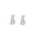 14K white gold drop and dangle stud earrings with double round diamond stones