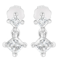 14K White Gold 3/4 cttw Double Diamond Princess-Cut Stud Earrings (I-J Clarity, I2-I3 Color)