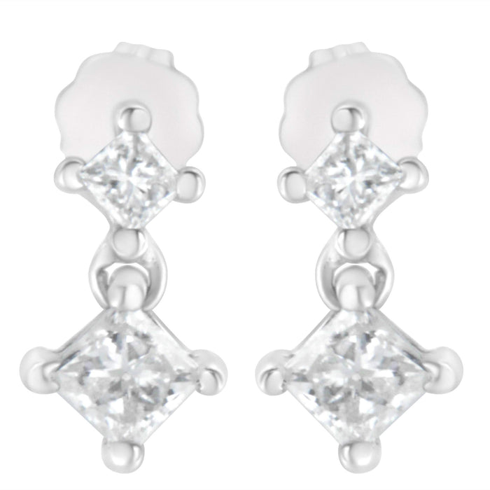14K White Gold 3/4 cttw Double Diamond Princess-Cut Stud Earrings (I-J Clarity, I2-I3 Color)