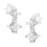 14K white gold ring with two princess-cut diamond stones thumbnail 1