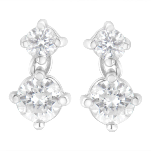 14K White Gold 1 cttw Double Diamond Stud Earrings (H-I Clarity, SI2-I1 Color)