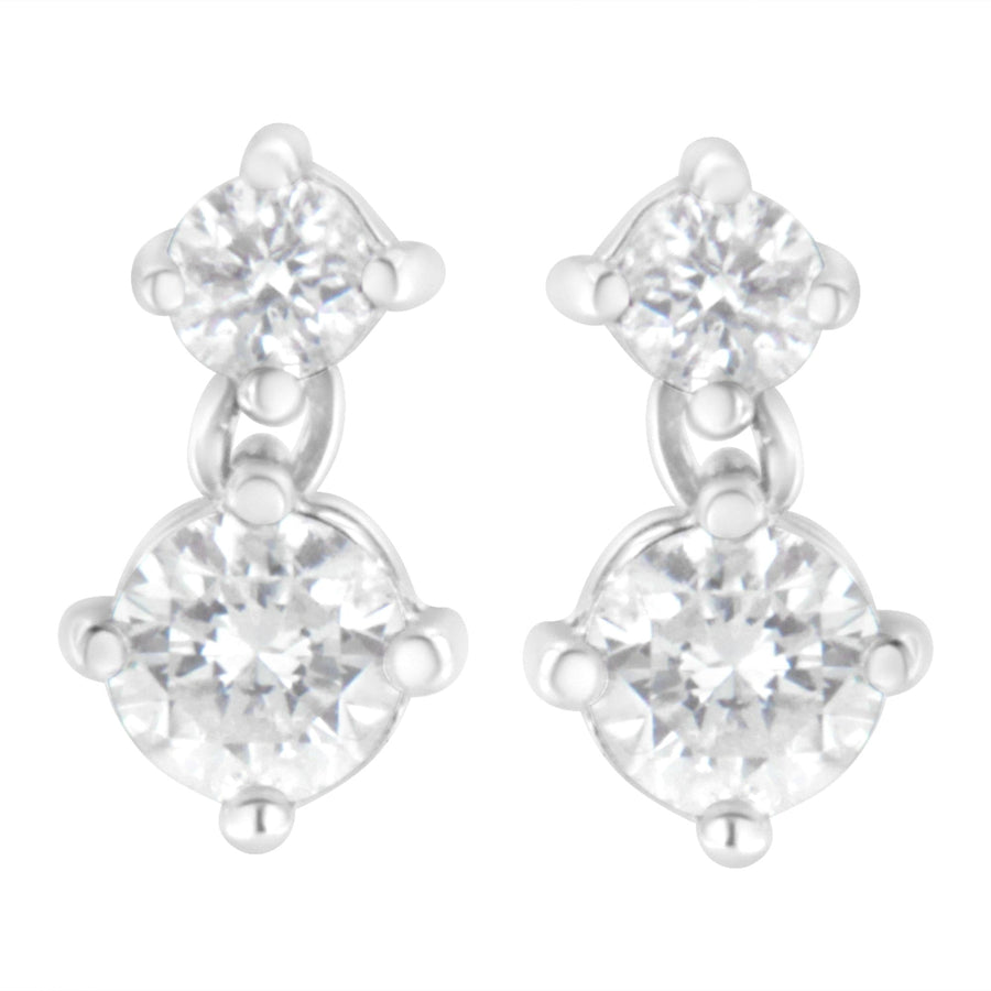 14K White Gold 1 cttw Double Diamond Stud Earrings (H-I Clarity, SI2-I1 Color)