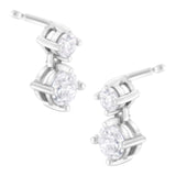 14K white gold stud earrings with 2 round diamond stones thumbnail 1