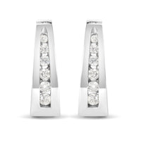 14k White Gold Channel-Set Brilliant Round-Cut Diamond Hoop Earrings (I-J Color, I2-I3 Clarity)